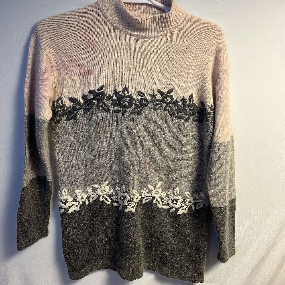 Designers Studio Originals Sweater Womens XL Flowers Silk Angora Lambswool Soft‎